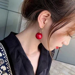 Red Pearl Hoop Earrings Korean Style Large Temperament Net Red Simple Earrings Jewelry Christmas  Trend Vintage Fashion