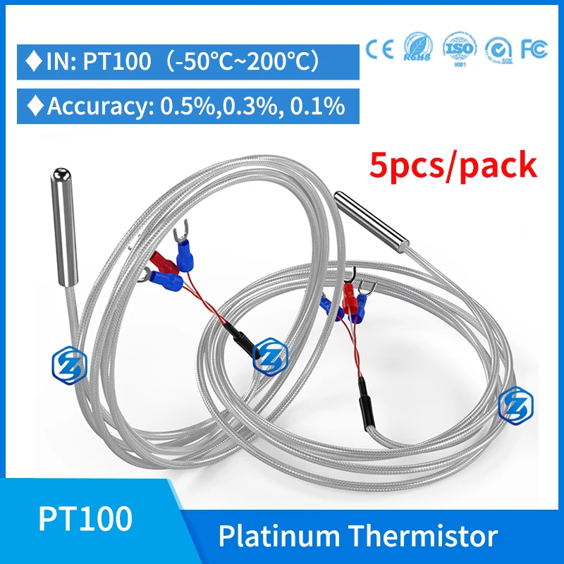 5pcs/pack PT100 Probe 4*30mm RTD PT100 Temperature Sensor Probe Platinum Thermal Thermocouple Resistant Temperature Detector