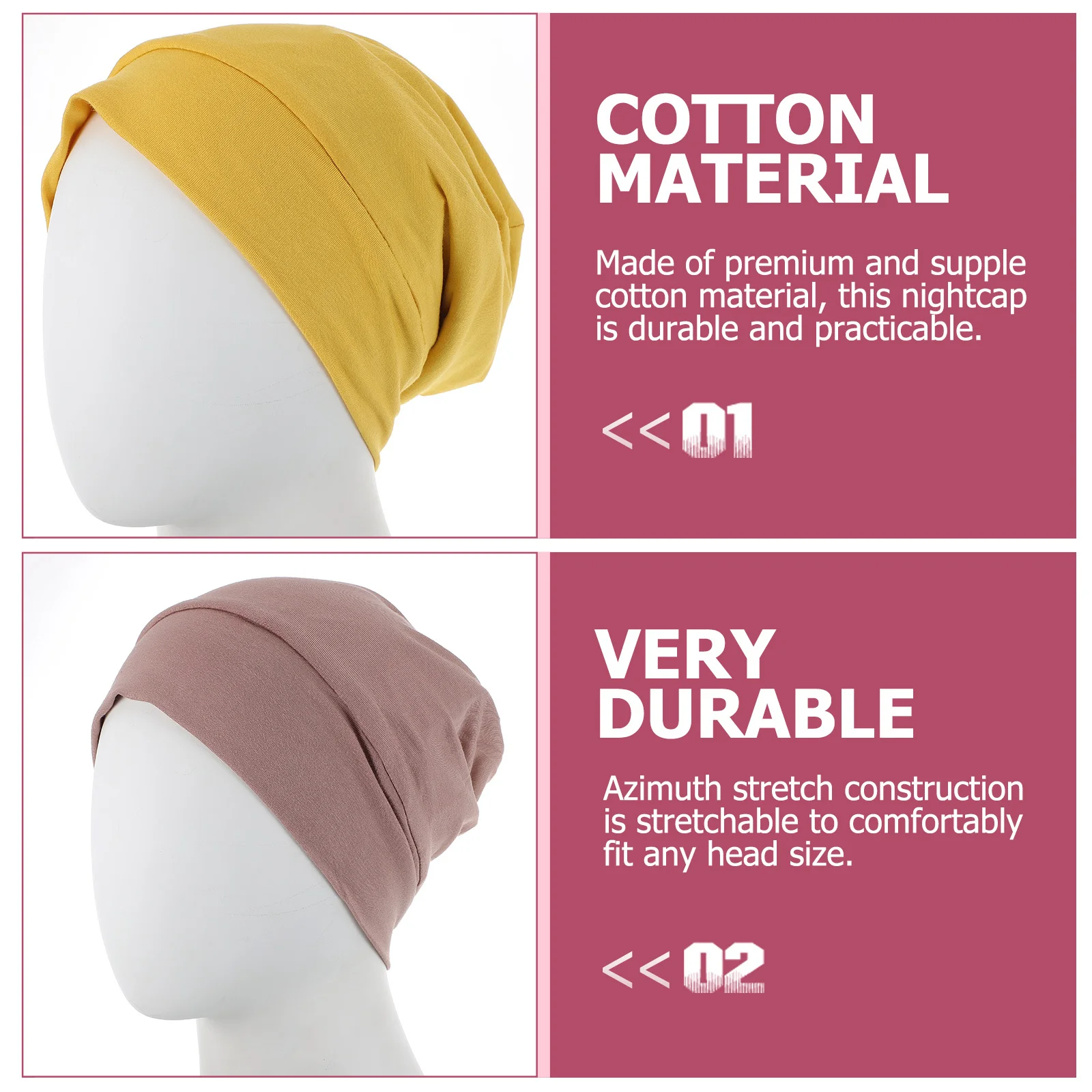 

2Pcs Wide Brim Cotton Sleep Caps Supple Women Hair Care Bonnets Chemo Caps Comfortable Cotton Sleeping Hat