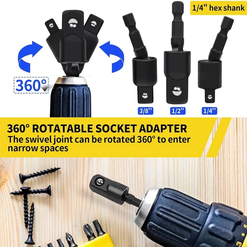 31 Pcs Flexible Drill Bit Extension Set, 105° Right Angle Drill Attachment, Rotatable Joint Socket ,Hex Socket Adapter Durable