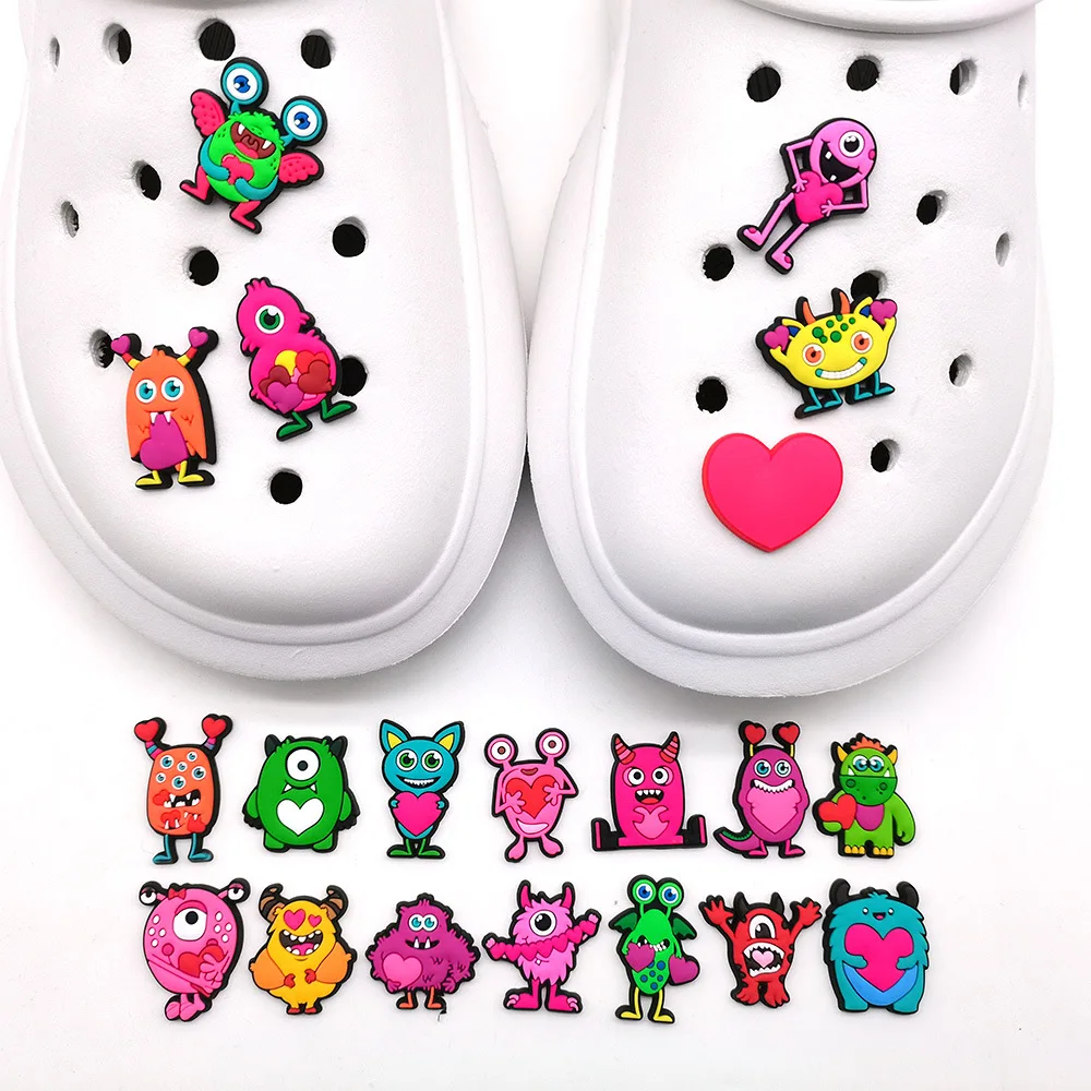 New 1pcs Monster love cartoon DIY shoe charms cute Accessories fit clogs sandals pins decorate girls valentine gifts