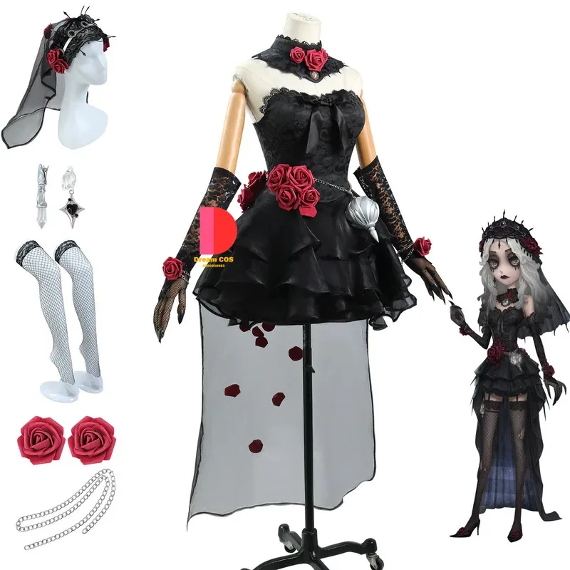 أزياء CyIdentity V Ada Messmer Emile التأثيرية للنساء والرجال فستان وردي أسود لحفلات الهالوين وأعياد الميلاد والعام الجديد