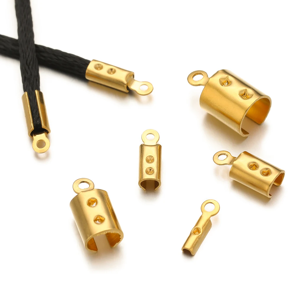 50pcs Stainless Steel Gold Plated Crimp End Bead Caps for DIY Jewelry Making Bracelets Necklaces Accessories Findings Wholesale