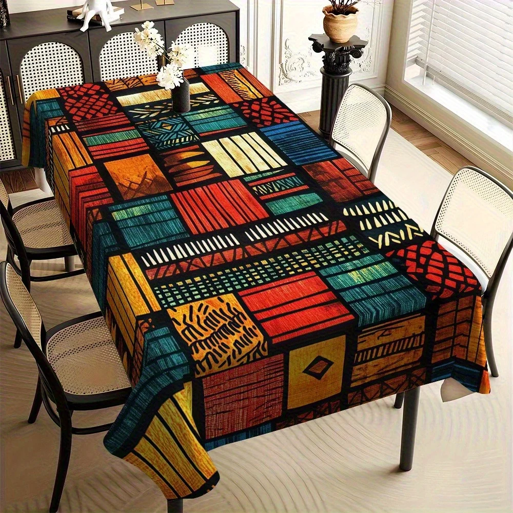 African Tribal Rectangle Tablecloth for Table Decor Reusable Ethnic Geometric Kitchen Dining Tablecloth Holiday Party Decor