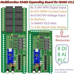 8AI - 8DI - 8DO Multifunction IO Expanding Module for ARDUINO NANO V3.0 RS485 Modbus RTU Open PLC of LED Current Voltage Sensor