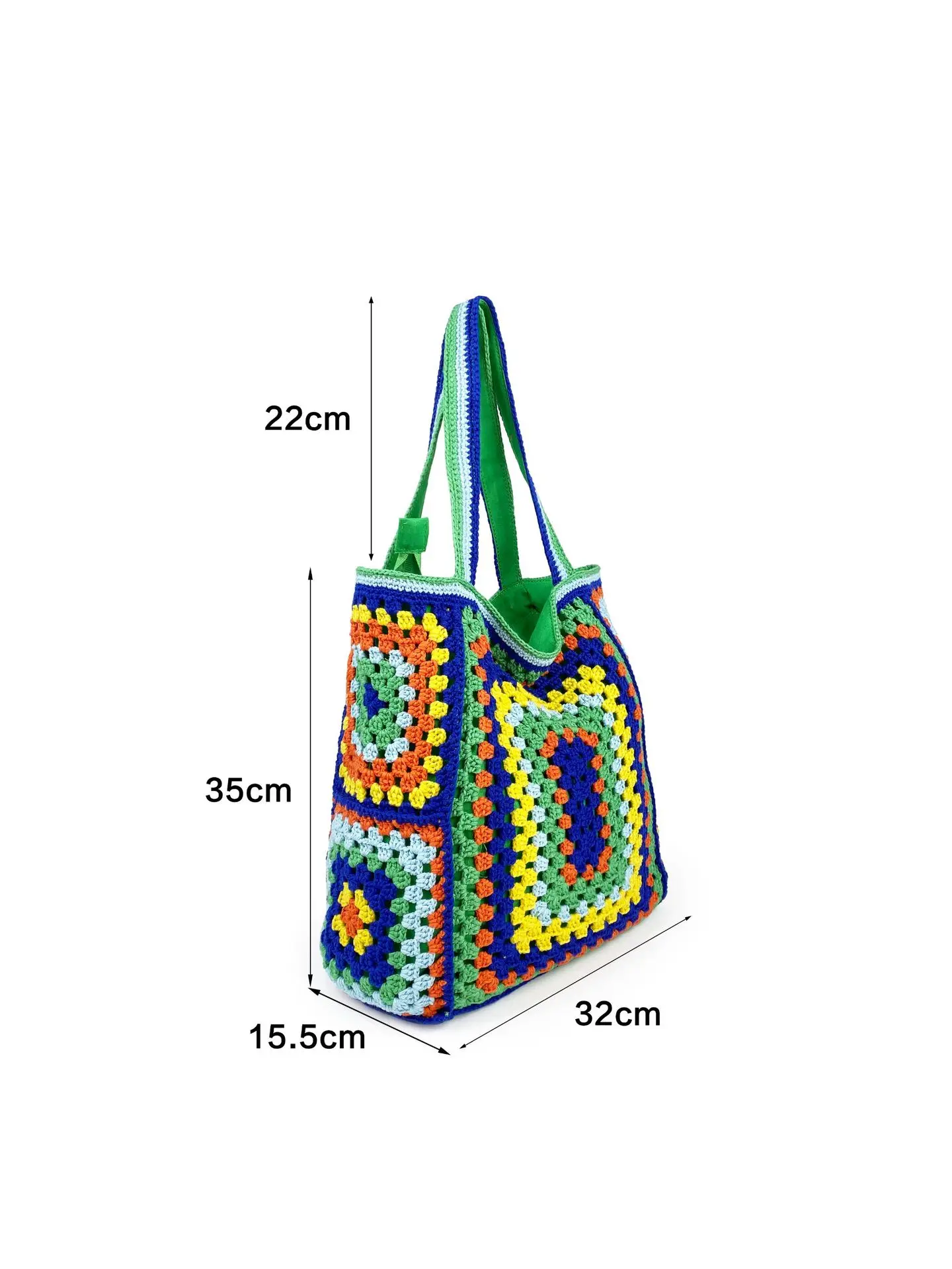 Large Capacity Knitted Granny Square Tote Bag Women Handmade Boho Shoulder Underarm Retro Crochet