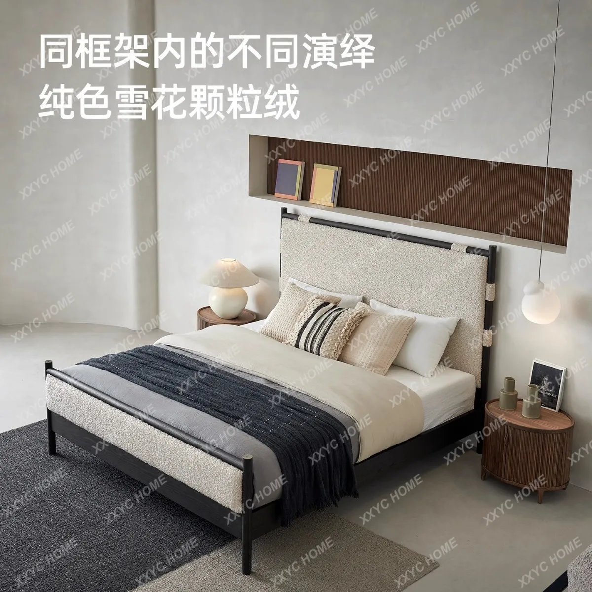 

Двуспальная кровать CX из массива дерева, современная, простая, 1,8 метра, элитная, атмосферная, с тканевой обивкой.