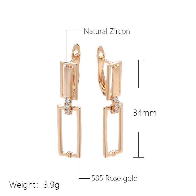 Wbmqda Fashion Square Drop Earrings For Women 585 Rose Gold Color With White Natural Zircon High Quality Daily Fine Jewelry Gift