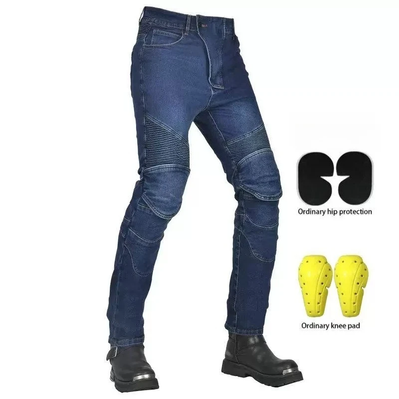 

Four Seasons Motorcycle Jeans Men Anti-fall Knight Riding Pants High Elastic Loose Straight Casual Moto Pants