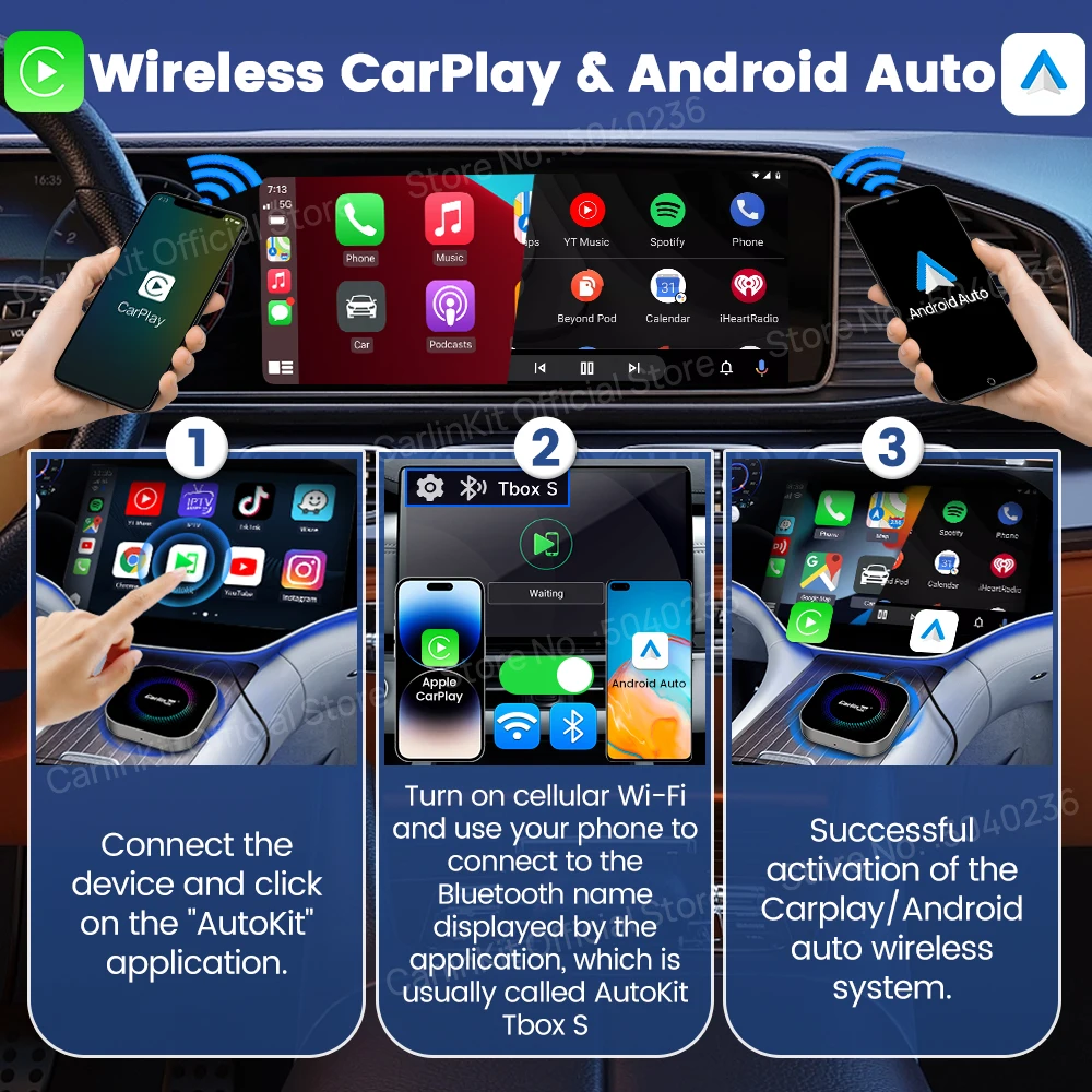 CarlinKit محول CarPlay الجديد اللاسلكي Android Auto Android 13 CarPlay Ai Box يدعم Netflix Play Store 3 في 1 صندوق صغير ذكي