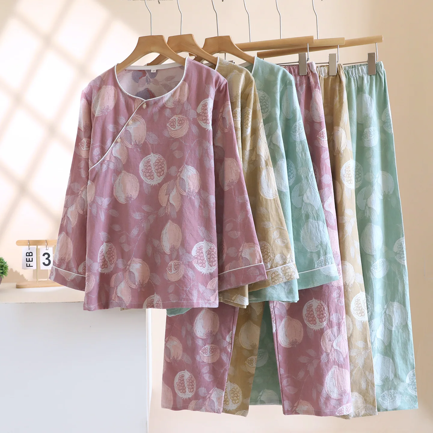 

Cotton Pajama Set Women's Long Sleeve Pullover Trousers Spring Autumn Flower Print 2 Piece Set Women's Pajamas Soft Homewear