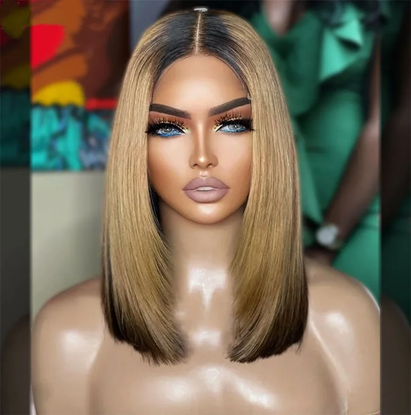 Straight HD Real Human Hair Lace Frontal Wigs Ombre Color 13x4 New in Glueless Lace  Front Wig Bob Pre Plucked Qearl