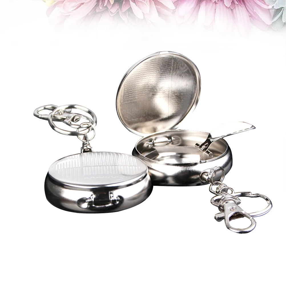 

3pcs Portable Pocket Ashtray Mini Stainless Steel Key Chain Cigarette Snuffer Leaf Pattern Resealable Lid Easy Carry Travel Gift