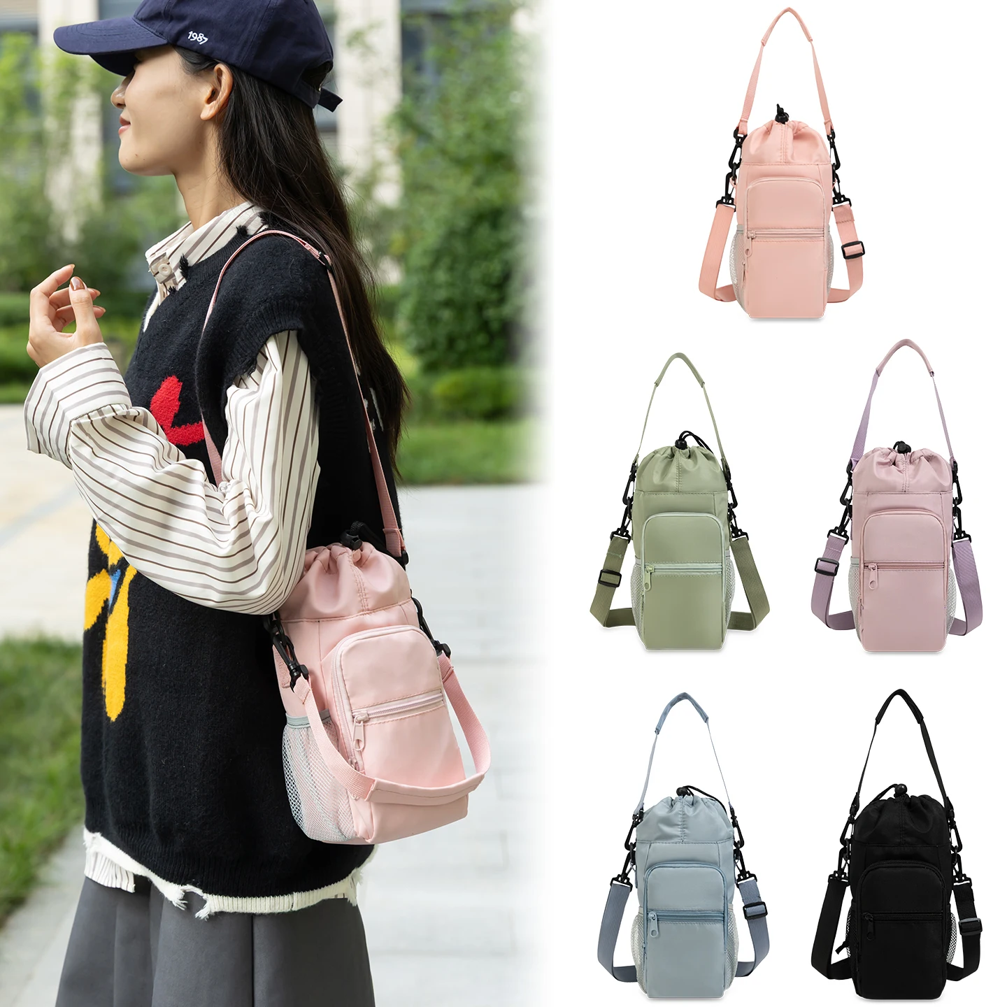 

Outdoor Cycling Water Bottle Holder Adjustable Strap Insulation Carrier Bag Phone Pocket Water Bottle Sling Bag Crossbody