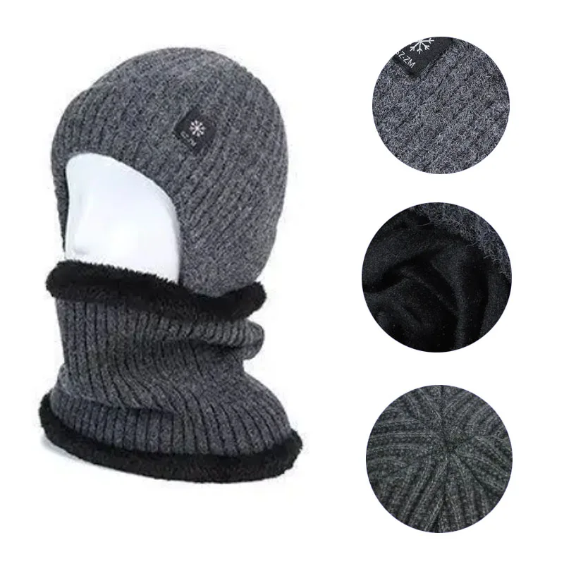 Men's Winter Warm Thickened Knitted Wool Hat Hat Collar Set Of Wind And Ear Protection Suitable For Middle-aged And Old People