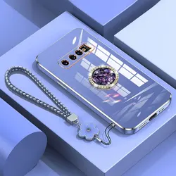 S 10 Case Luxury Diamond Ring Cover For Samsung Galaxy S10 S24 S9 Plus Note 20 10 Lite Pro Phone Case With Lanyard Plating Cases