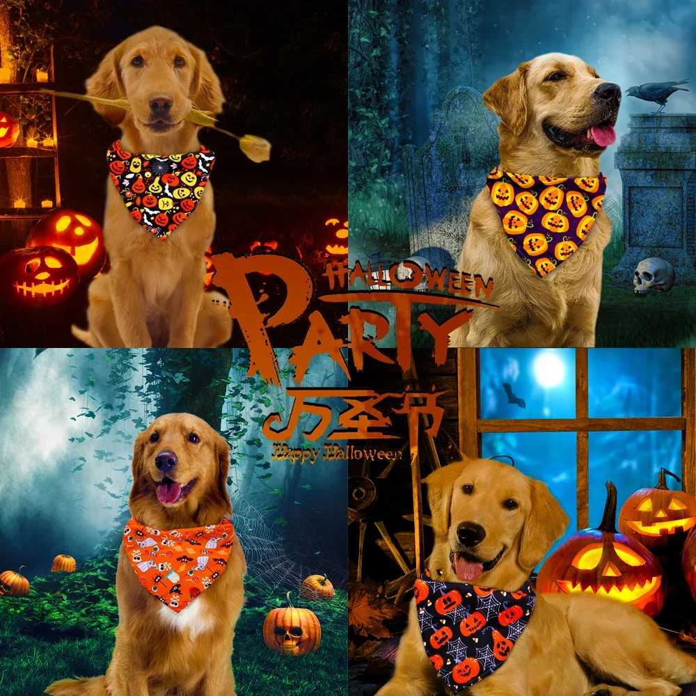 20PCS Pet Dog Bandana Halloween Party Pumpkin Head Print Adjustable Dog Triangle Towel Dog Accessories Pet Supplies For Dogs