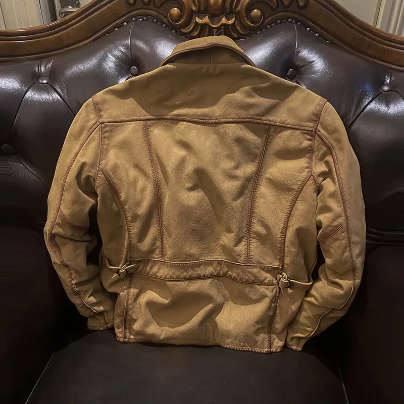 Re-engraved Heavily Worn And Dirty  Antique Vintage Genuine Leather Jacket Leather Jacket Male Cowhide Coat Classic Model