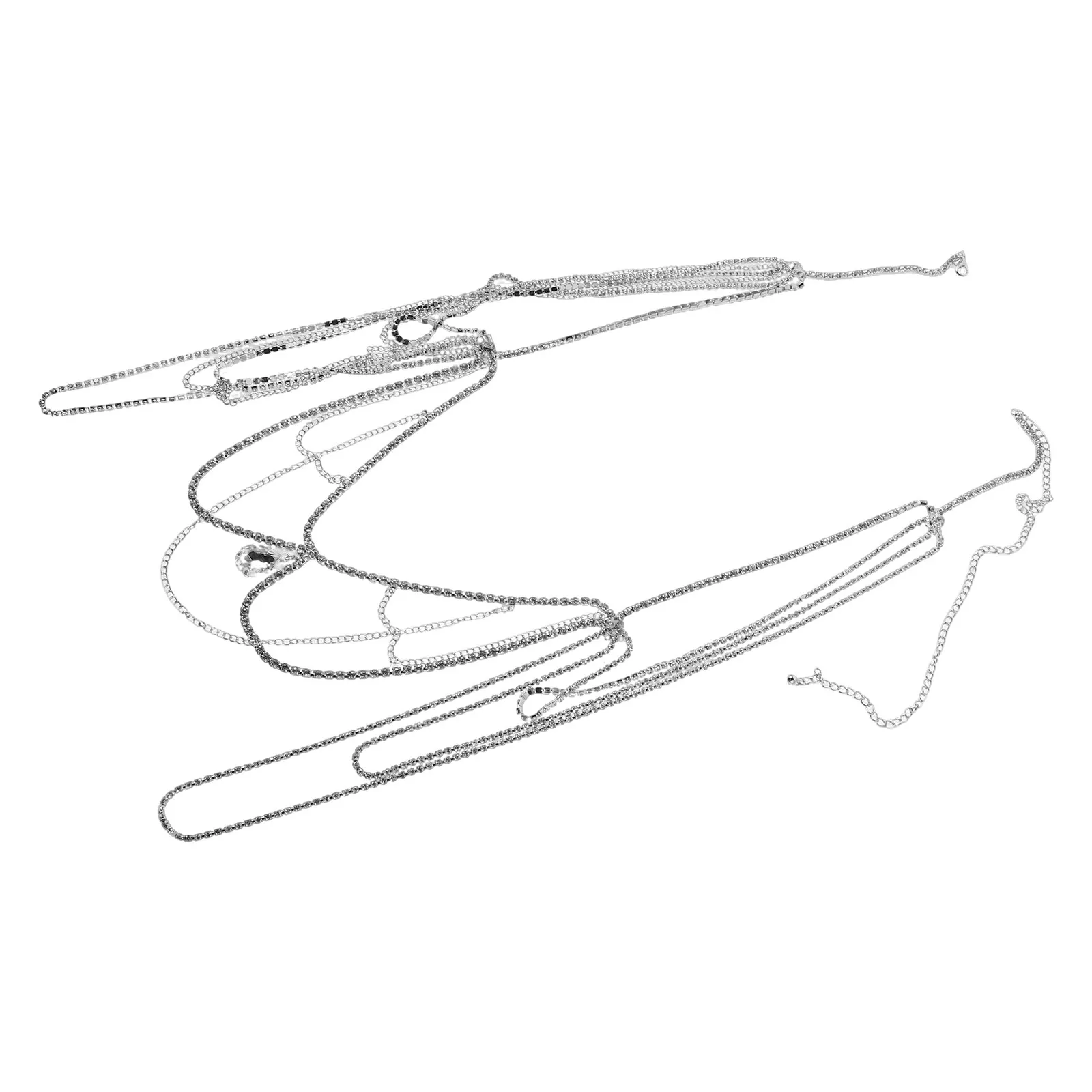 Collar de Borlas con Pedrería Brillante, Gargantilla de Varias Capas, Joyería Corporal para Mujer, Accesorios para Bodas y Fiestas, Plateado