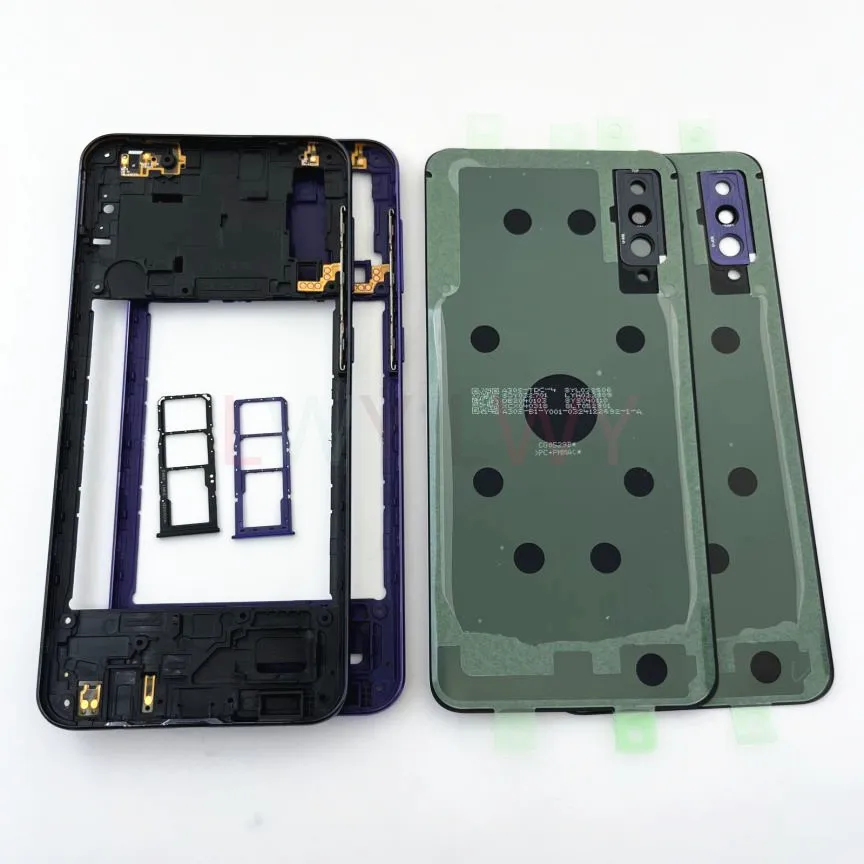 For Samsung Galaxy A30s A307 Housing Battery Back Cover Case Rear Door Middle Frame Camera Lens + Sim Slot Tray Repair Parts