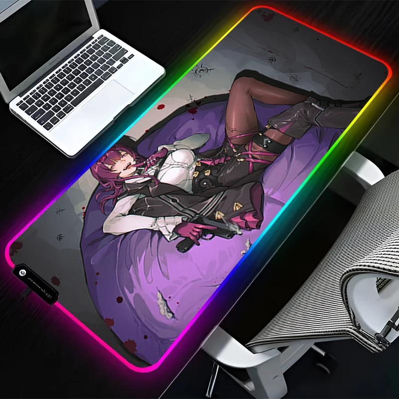 

RGB светодиодный коврик для мыши, аксессуары для компьютерных геймеров, коврик для мыши, резиновый коврик для клавиатуры H-honkai Star Rail Kafka, нескользящий коврик для мыши, настольный коврик