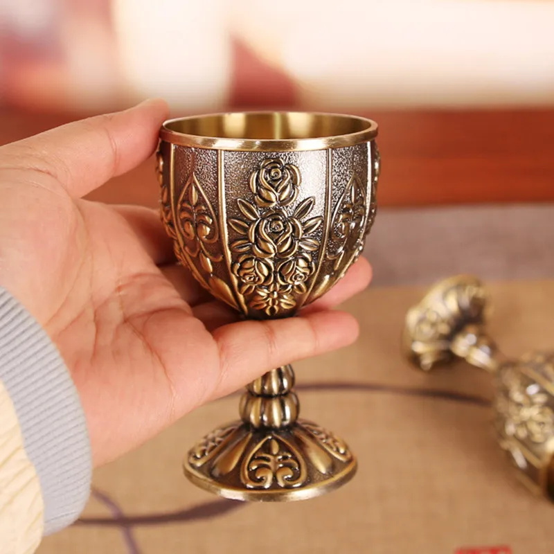 кружка 120ML Pure Brass Wine Glass Classical Wine Cup Handmade Small Goblet Home Bar Party Copper Wine Glass Mug Pattern Random