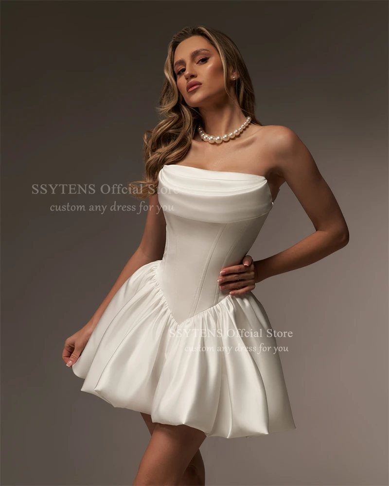 SSYTENS Vintage Satin robes de soirée de mariage sans bretelles courte une ligne ivoire à lacets dos robes Para Mujer robe de mariée personnalisée