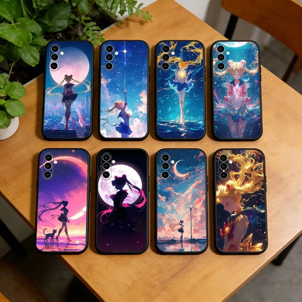 S-Sailor M-Moon K-Kawaii Anime  Phone Case For Samsung Galaxy A73,A72,A71,A70,A53,A52,A51,Others Soft Black Cover