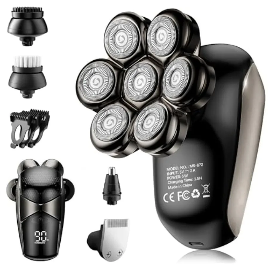 Head Shavers for Bald Men: 5-in-1 Electric Razor with 7D Floating Blades - IPX7 Waterproof Grooming Kit, Detachable Magnetic He