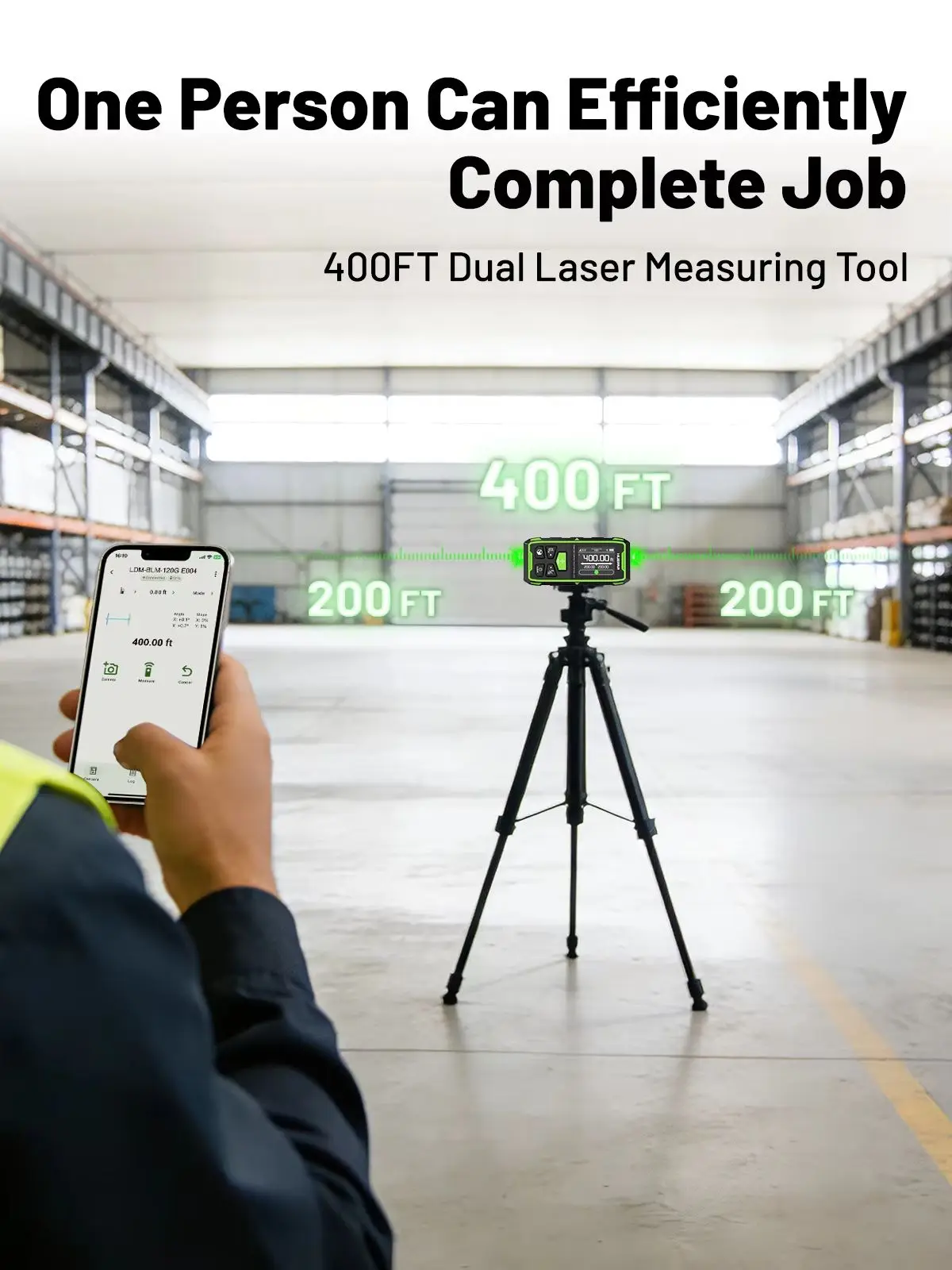 Huepar Bluetooth Dual-Laser-Entfernungsmesser 120M/200M Grüner Laserstrahl Messgerät mit Mehrfacheinheiten-Messfunktion und LCD-Display mit Hintergrundbeleuchtung