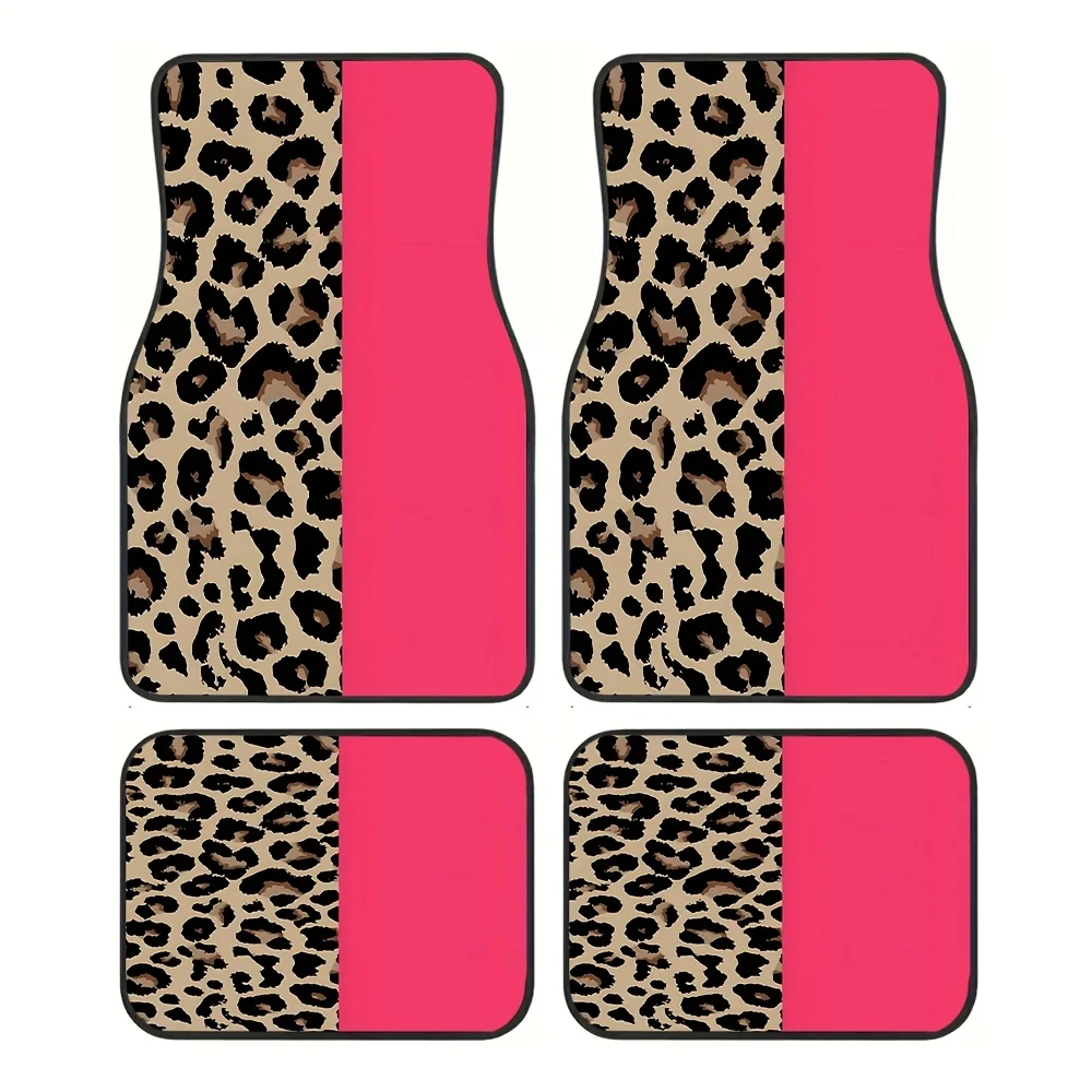 A Set Of Four Leopard Print Stylish Car Floor Mats, Durable And Suitable For Various Vehicle Models, Makes A Perfect Gift For Ca
