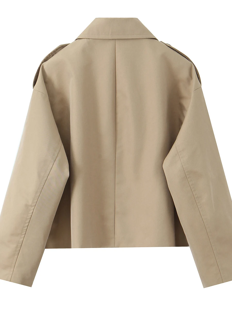 British Style Early Spring Classic Double Row Button Short Coat for Women Loose Age-Defying Simple Kaki Color Top
