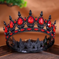 KMVEXO Baroque Royal Queen Pageant Black Red Crystal Crowns for Women Girl Tiaras Headband Halloween Carnival Party Hair Jewelry
