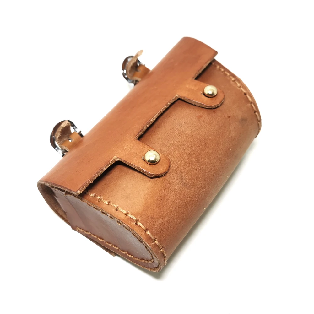 Retro Bicycle Hang Back Bag Handmade Pure Cowhide Saddle Bag Handlebar Bag Bike Equipment Brown Pure Leather ，Q364 view 4