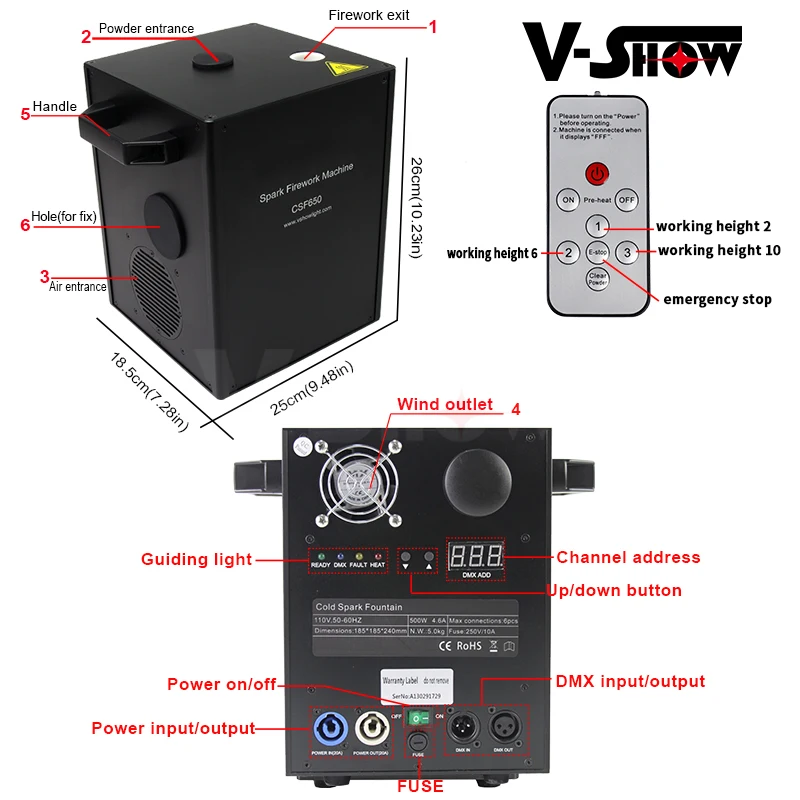 VSHOW CSF650 2pcs With Case 650W Mini Cold Spark Fountain Machine Stage Cold Pyrotechnics Sparkler Machine Fireworks