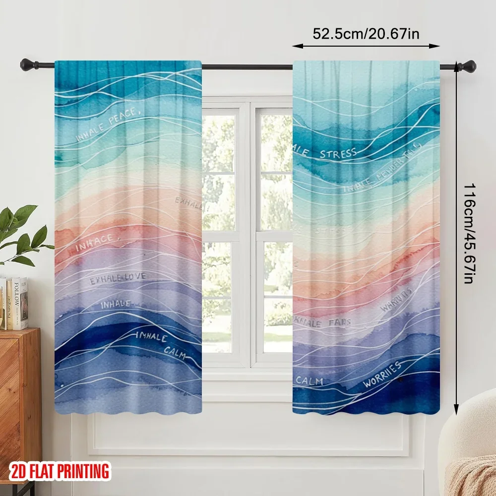 2pcs,2D plane printing Curtain Fabric Inhale Peace Exhale Stress Versatile 100% Polyester (without rod) Holiday Use for Bedroom