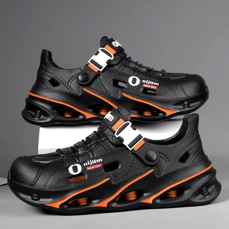 남성용 야외 샌들 스포츠 슬리퍼 비치 슬라이드 통기성 나막신 남성 캐주얼 가든 신발 미끄럼 방지 하이킹 남성용 야외 샌들