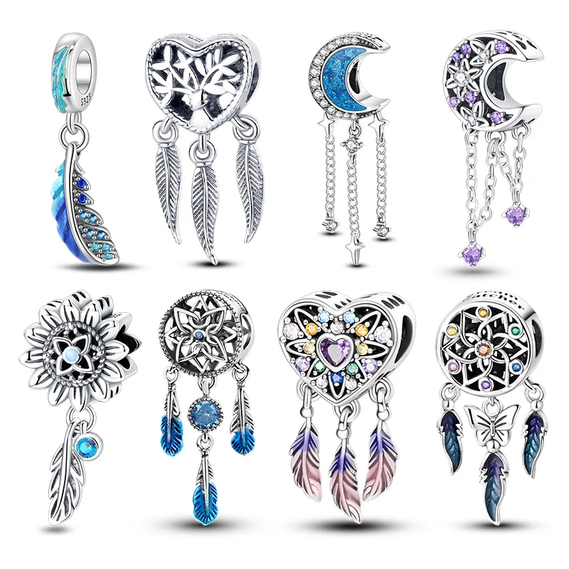 Fashion Silver-Plated Colorful Dreamcatcher Charms Beads Fit Pandora Original Bracelets Exquisite DIY Jewelry Gifts