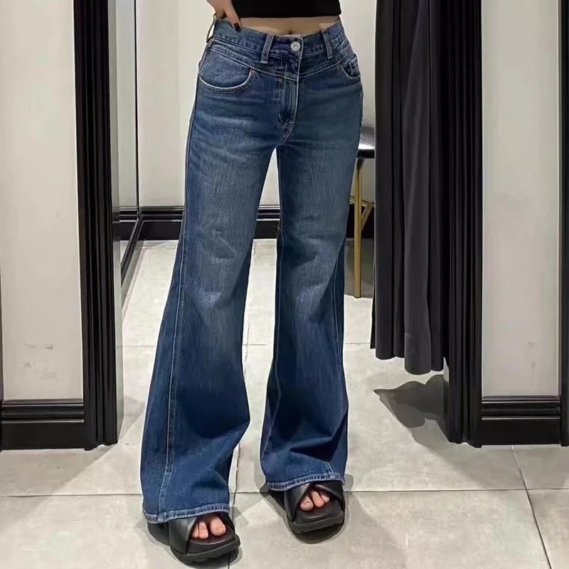 

Vintage High Waist Wide Leg Jeans Women's Autumn 2024 Fashionable Bell Bottom Pants Versatile Denim Trousers by Baozhen