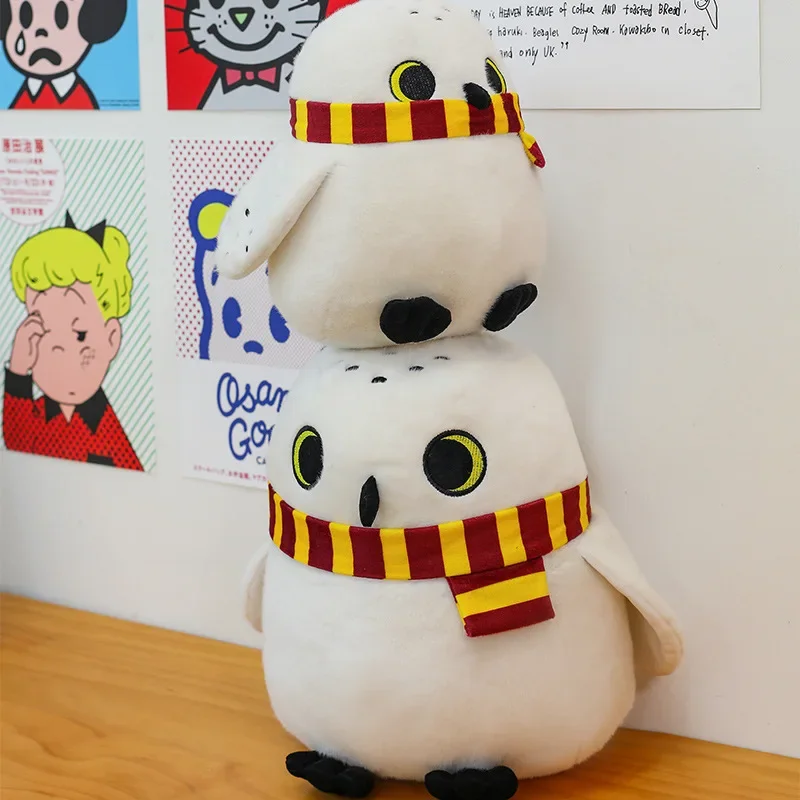 Miniso 25-60cm hedwig boneca de pelúcia preenchimento lenço macio coruja anime travesseiro de pelúcia bonecas coleção quarto ornamento presente aniversário das crianças
