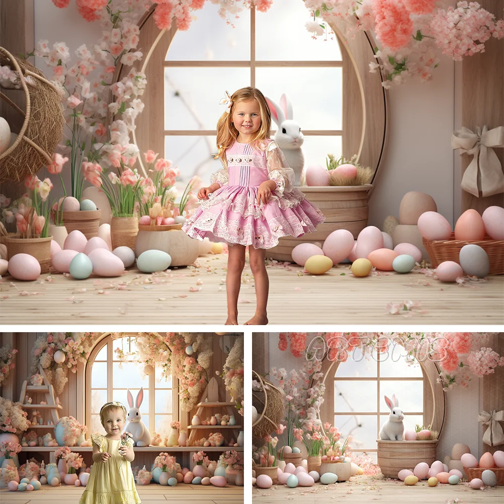 

Easter Photography Backdrop Wooden Easter Setup Drapery Bunny Baby Shower Children's Birthday Portrait Background Photo Studio