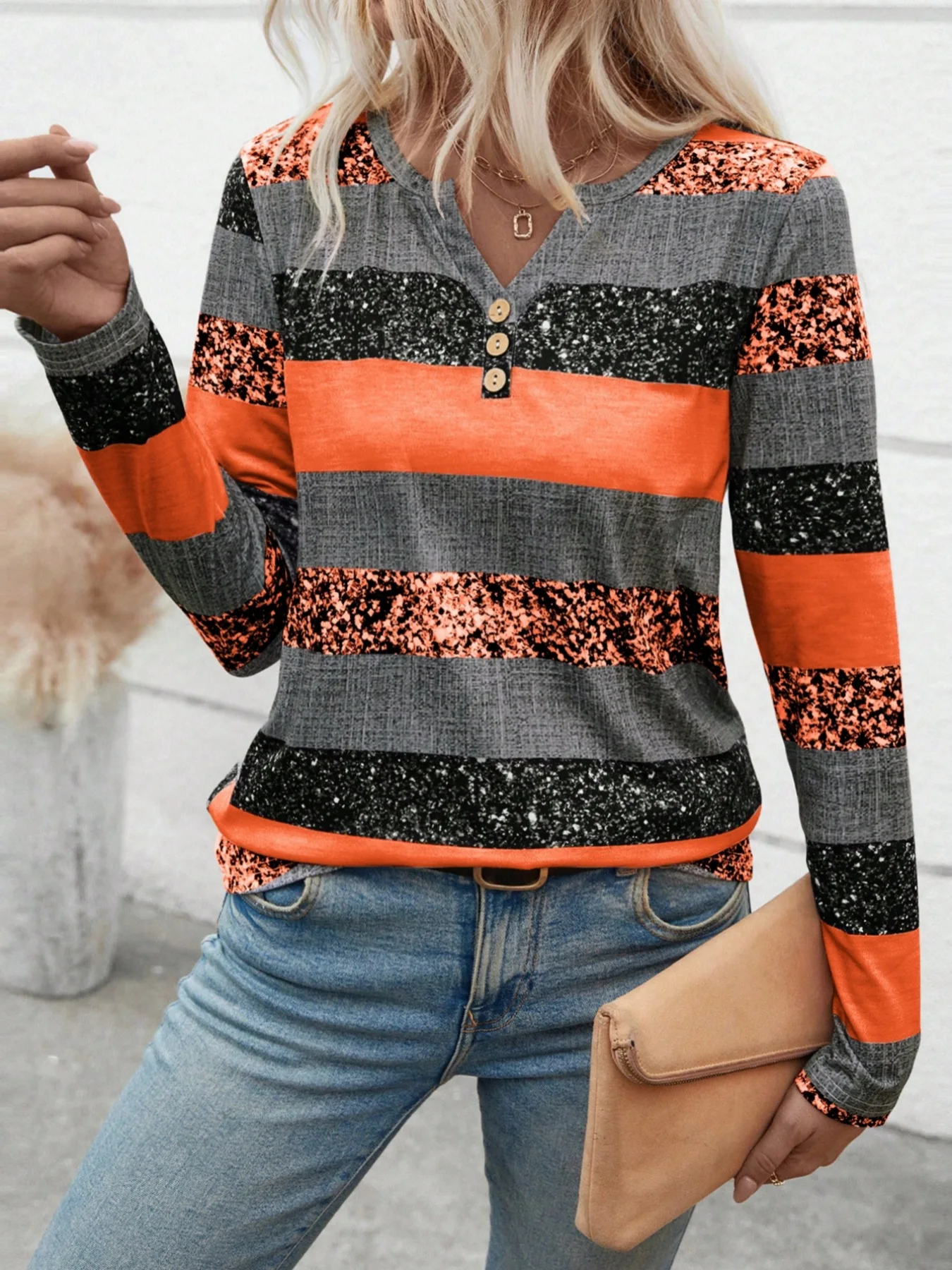 Chemisier rayé à manches longues pour femmes, Europe et États-Unis, coutures en V, décontracté, printemps, automne, hiver