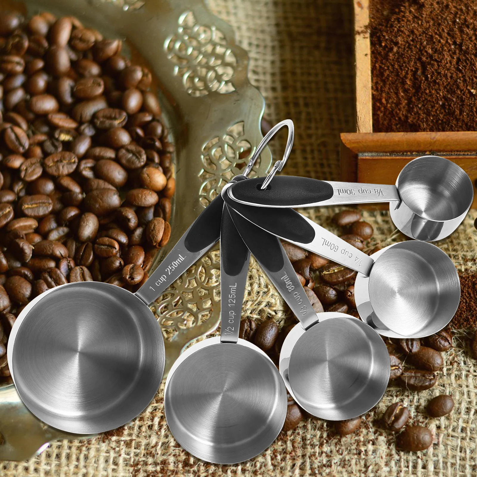 1 مجموعة قياس الكؤوس مجموعة الملاعق الفولاذ المقاوم للصدأ الخبز المطبخ أدوات قياس دقيقة قياس الكؤوس والملاعق مجموعة #4