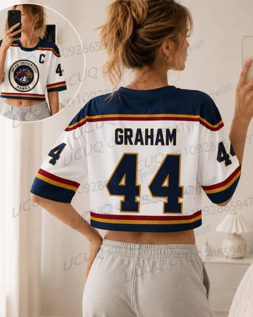 Summer Women's Graham 44  DI LAURENTIS 66 Crop Tops Short Sleeve Short Parent-child T-shirt Off Campus Briar University Jersey