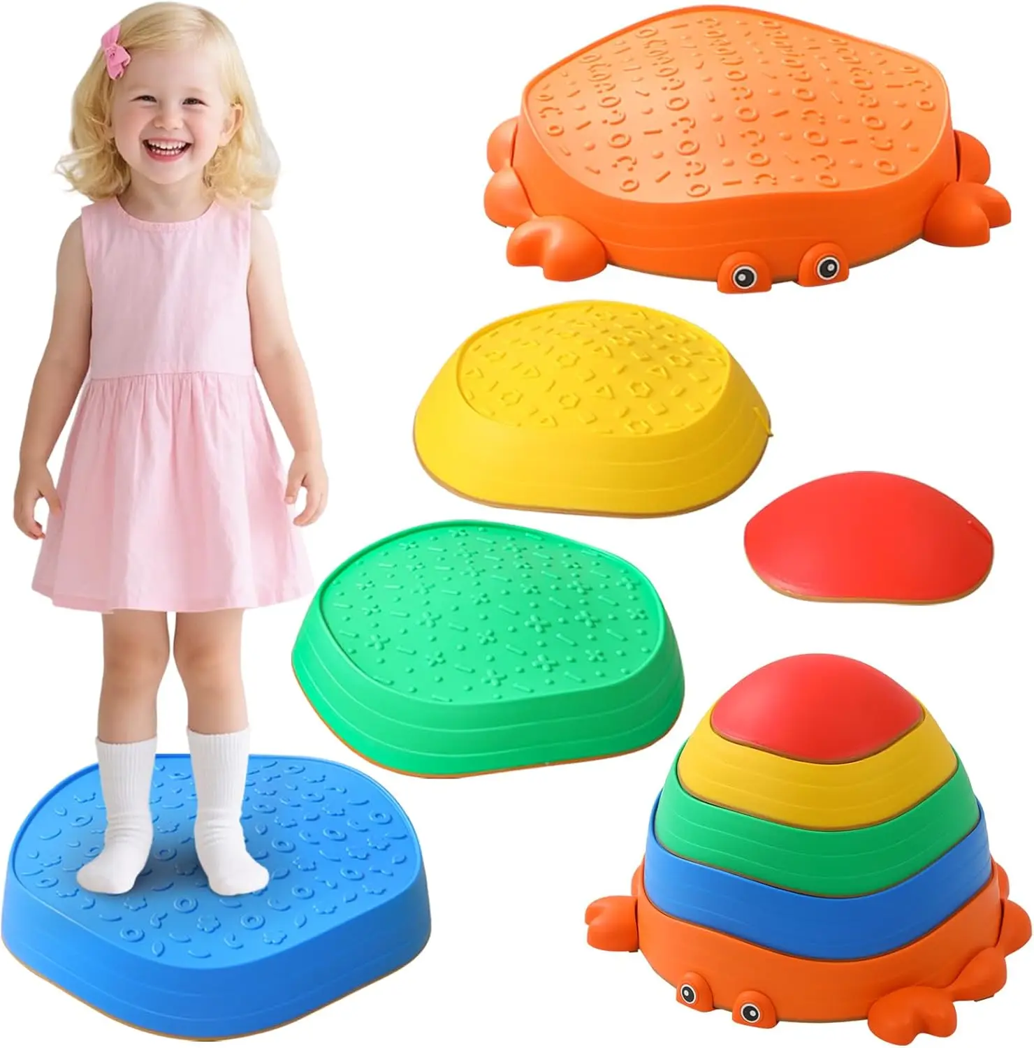 أحجار متدرجة للأطفال، 5 قطع من أحجار توازن السلطعون غير القابلة للانزلاق، أحجار الخطوات الحسية لتعزيز توازن وتنسيق الأطفال الصغار