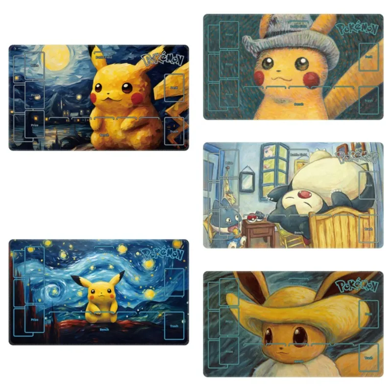 60*35cm Anime Pokemon GAME PTCG Dedicated Card Playmat Battle Against Oil Painting Series Pikachu Eevee Collection Gifts Toys