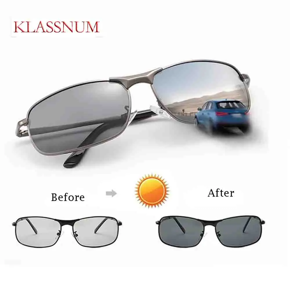 

KLASSNUM Metal Photochromic Polarized TAC Aviation Sunglasses Men Driver Sun Glasses Women Driving Goggles