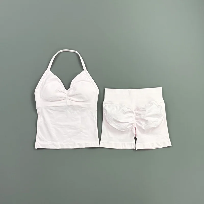 2-teiliges HISTELLO Impact Set für Damen, GYM Longline Strappy Top, nahtloses Yoga-Set, Scrunch Butt Sportshorts, Workout-Fitness-Anzug – Detail 14