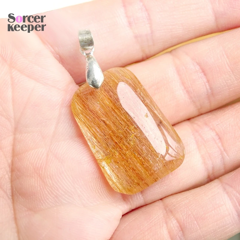 Natural Citrine Yellow Crystal Rutilated Quartz Pendant Hairstone Necklace Polished Stone Healing Stone for Jewelry Making OS662