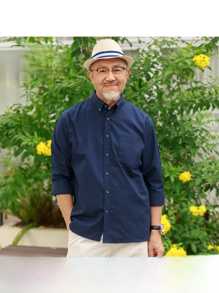 

Pure Cotton Long Sleeve Shirt Spring Fashion Casual Style Dad Grandpa Clothes Thin Spring Autumn Pure Cotton Men's Shirt
